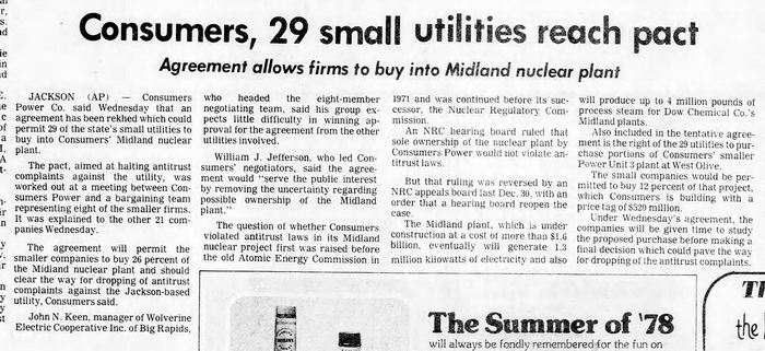 Midland Nuclear Power Plant (Cancelled) - July 1978 Agreement Is Reached On Co-Ownership (newer photo)